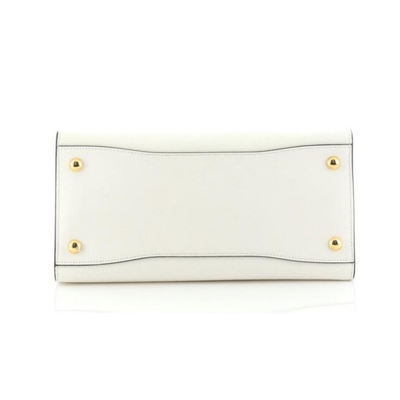 Prada Saffiano City Leather White Bag Black Trim Bibliothèque Tote Bag - Picture 3 of 10